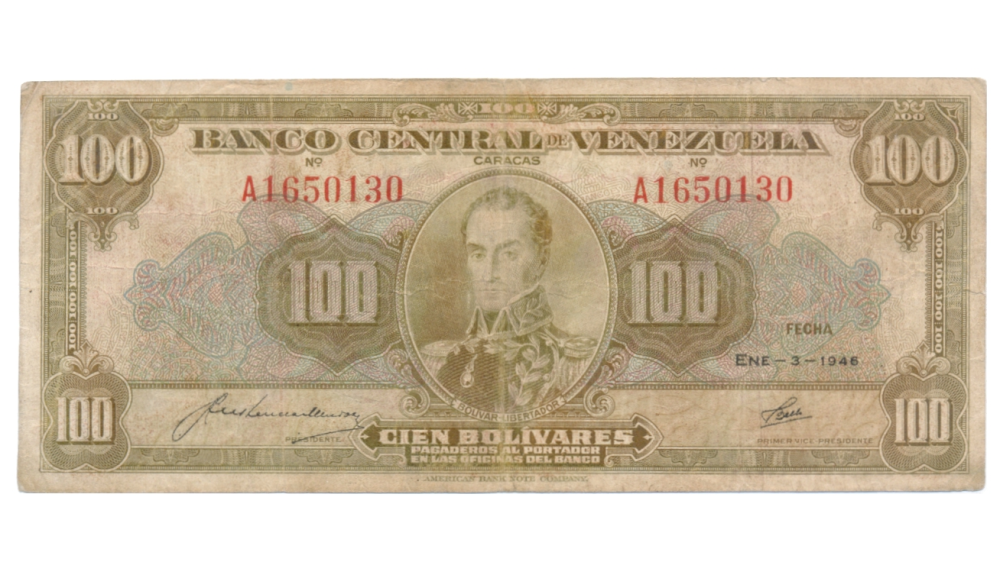 Muy Escaso Billete 100 Bolívares Enero 1946 A1650130 Serial Bajo 130 - Numisfila