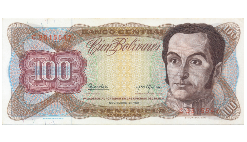 Billete 100 Bolívares 1972 C7 Serial Rojo C3515547 - Numisfila
