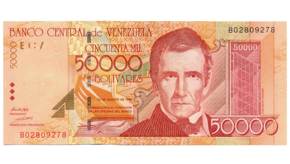 Billete 50.000 Bolívares 1998 Difícil B8 Serial B02809278 - Numisfila