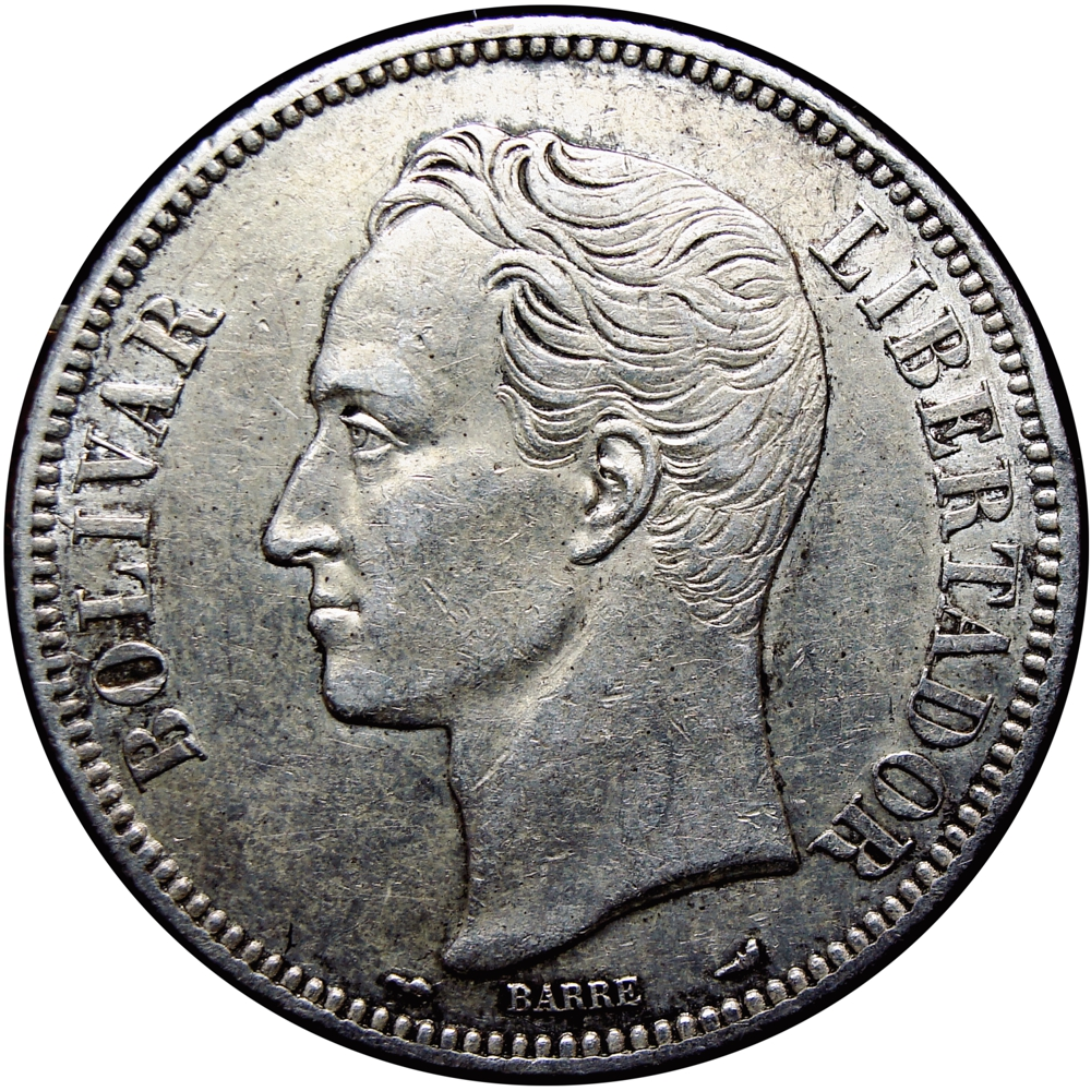 Fuerte Moneda de Plata 5 Bolívares 1912 Fecha Ancha  - Numisfila