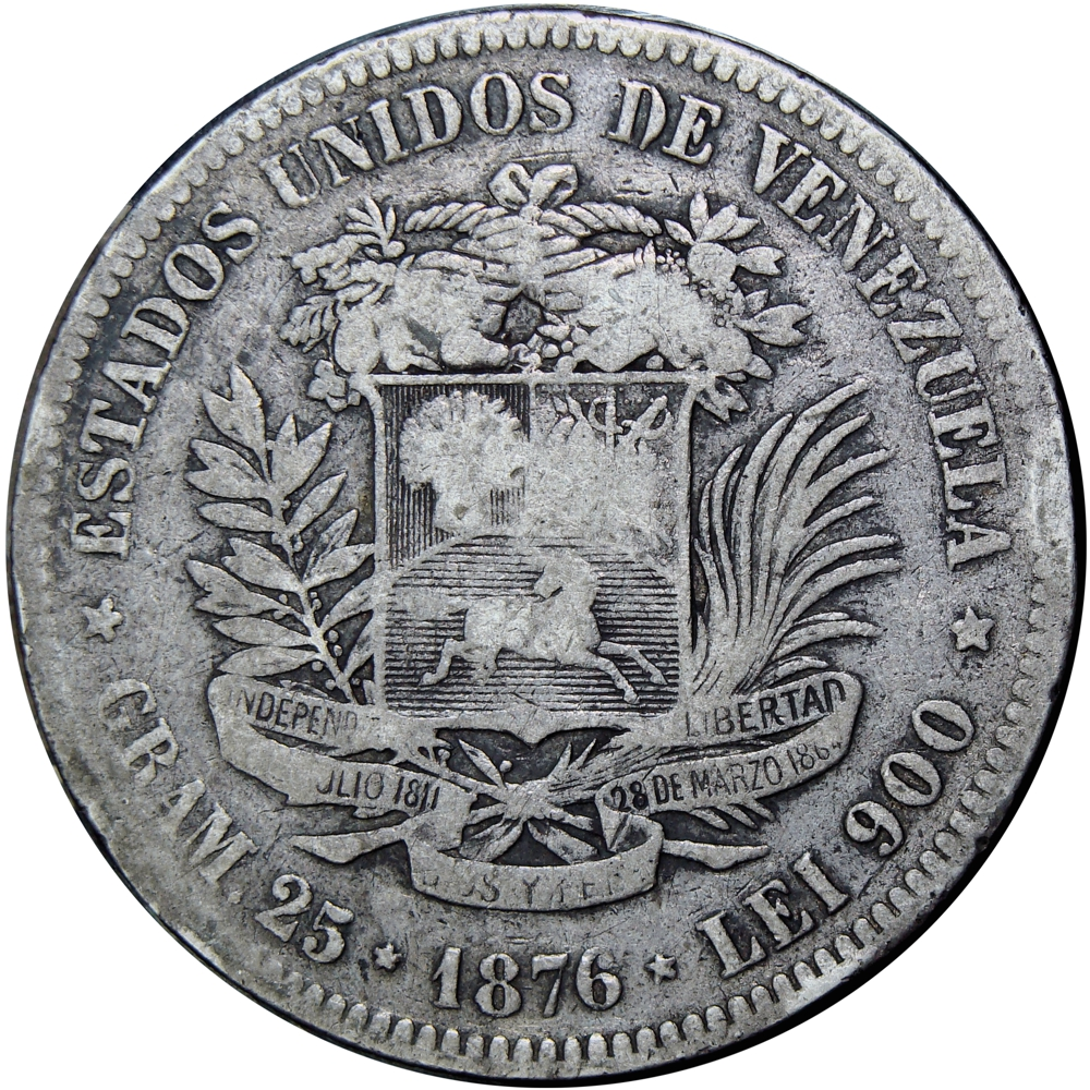 Venezolano 1876 Moneda de Plata - Popularmente 1er Fuerte - Numisfila