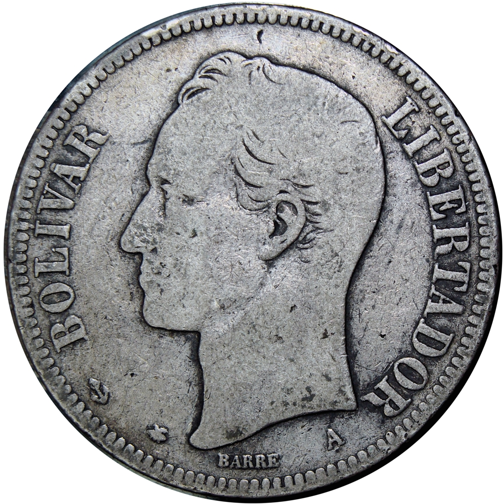 Venezolano 1876 Moneda de Plata - Popularmente 1er Fuerte  - Numisfila