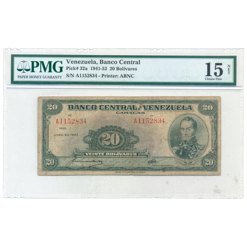Billete 20 Bolívares Abril 1942 Serial A1152834 PMG 15 - Numisfila