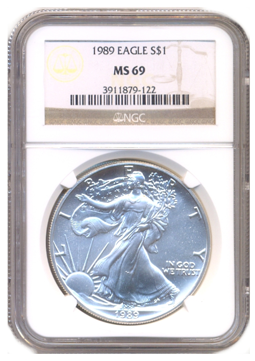 EE. UU. Moneda de Plata Dollar 1989 Filadelfia Walking Liberty En Capsula NGC MS 69 - Numisfila
