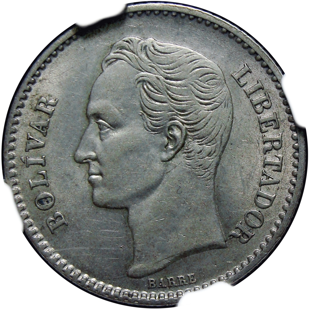 Moneda de Plata 1 Bolívar 1924 Cápsula NGC AU 55  - Numisfila