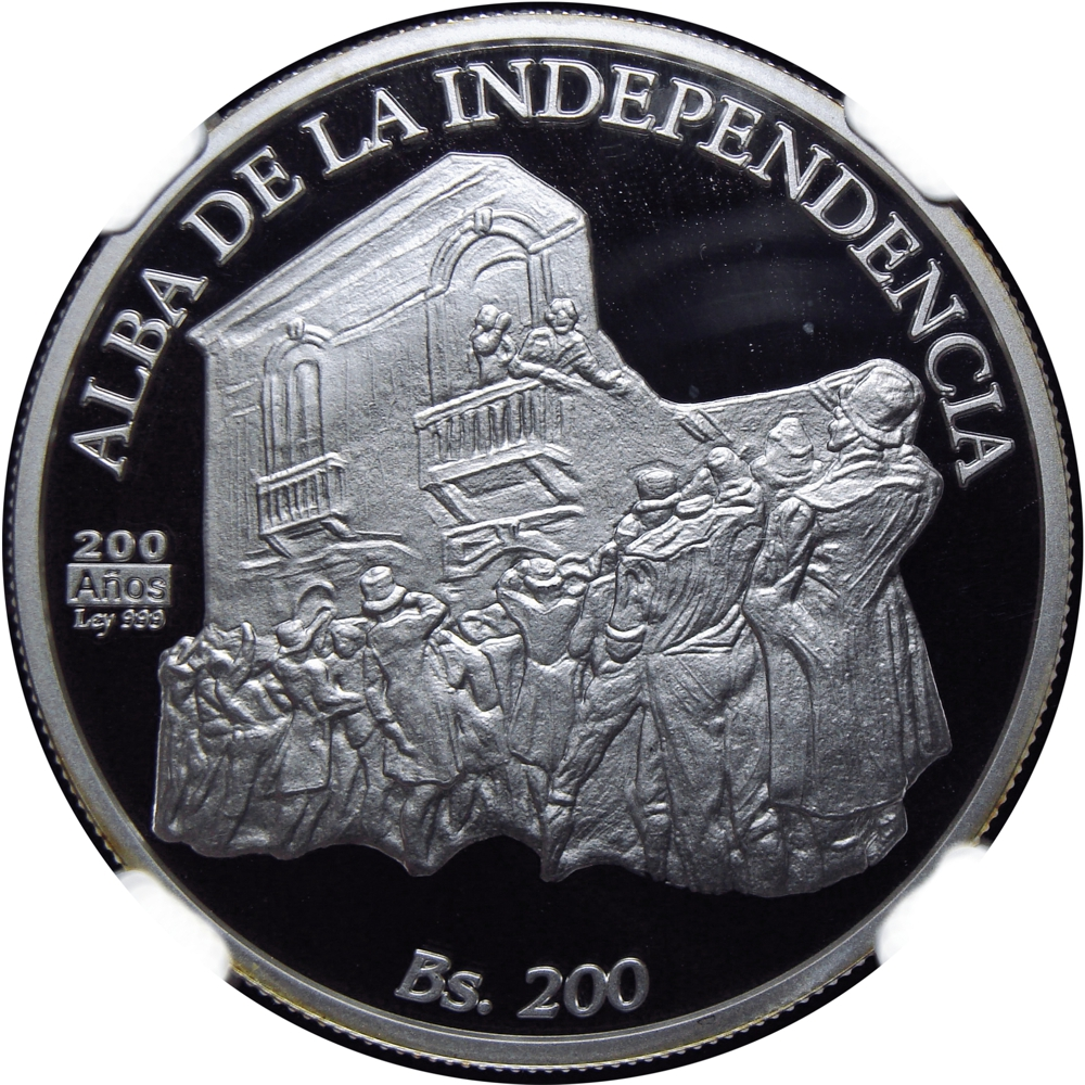 Moneda de Plata Alba de la Independencia 200 Bolívares 2010 NGC PF 69 - Numisfila