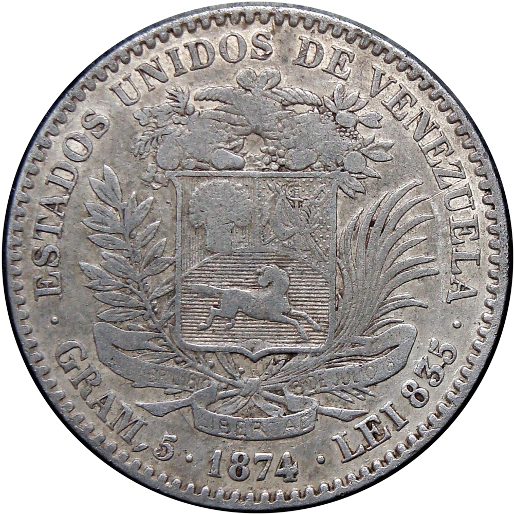 Venezuela Moneda 20 Centavos - 2 Reales 1874 Ceca Grande - Numisfila