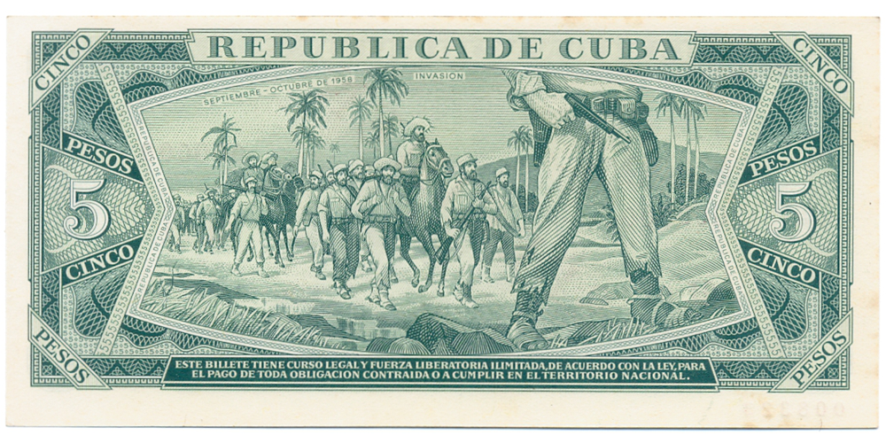 Billete Specimen Cuba 5 Pesos 1970 #008323  - Numisfila