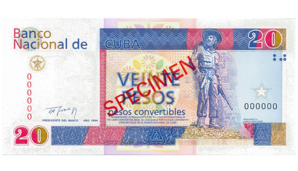 Billete Specimen Cuba 20 Pesos Convertibles 1994  - Numisfila