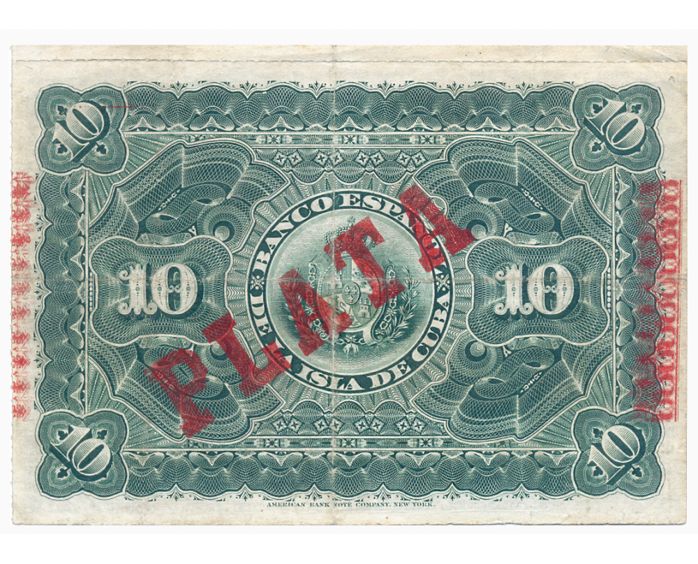 Billete Cuba Resello PLATA 10 Pesos 1896 Banco Español de la Isla de Cuba  - Numisfila