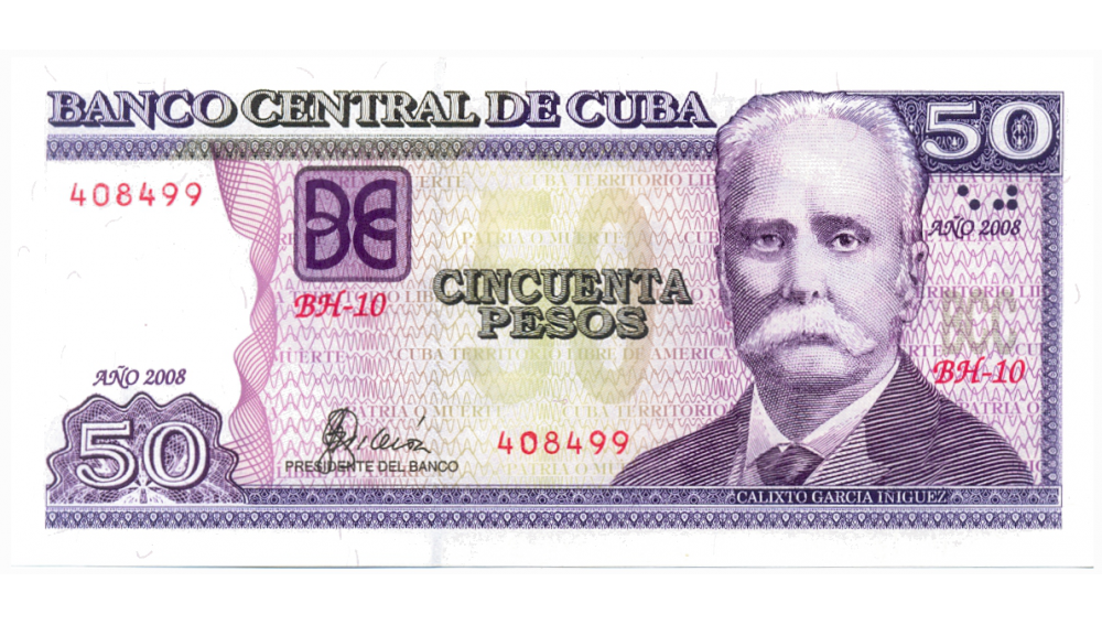 Billete Cuba 50 Pesos 2002 - 2008  Calixto García Iñiguez  - Numisfila