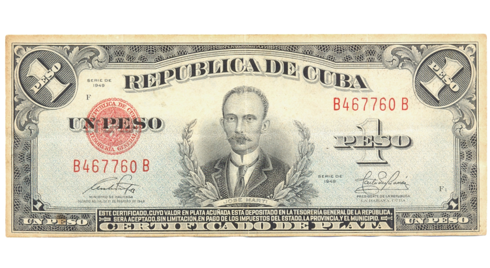 Billete Certificado de Plata Cuba 1 Peso 1949 - José Martí - Numisfila