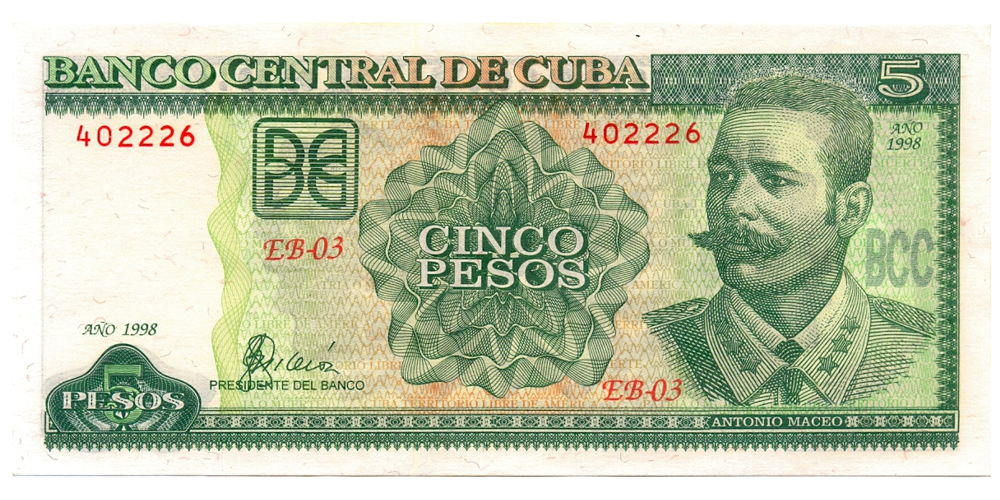 Billete Cuba 5 Pesos 1998 - Antonio Maceo - Numisfila