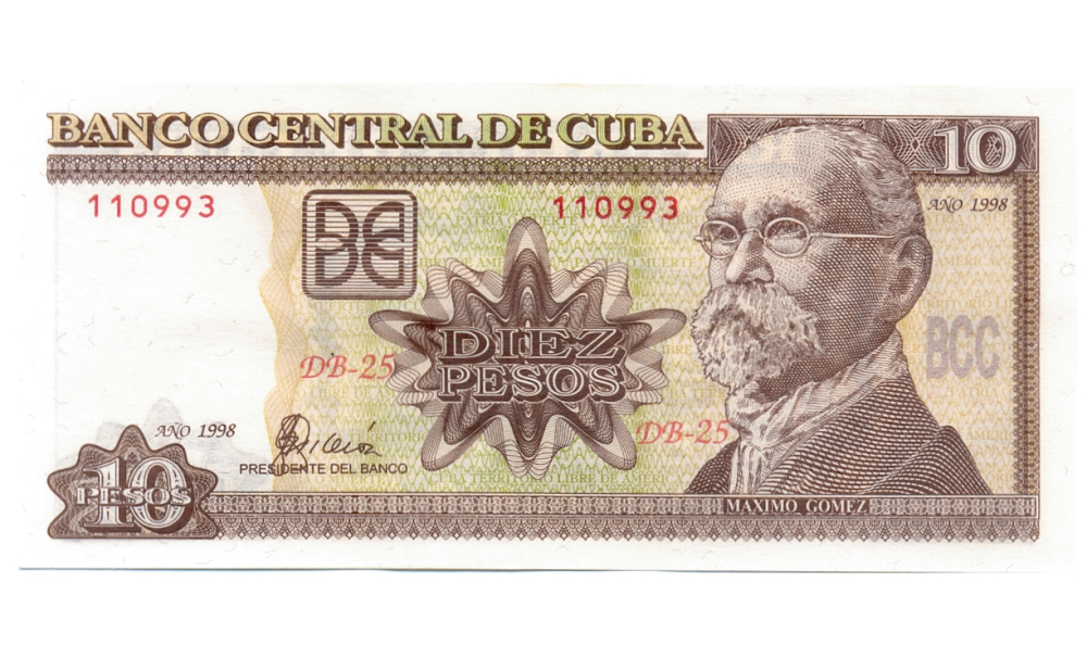 Billete Cuba 10 Pesos 1998 - Máximo Gómez  - Numisfila