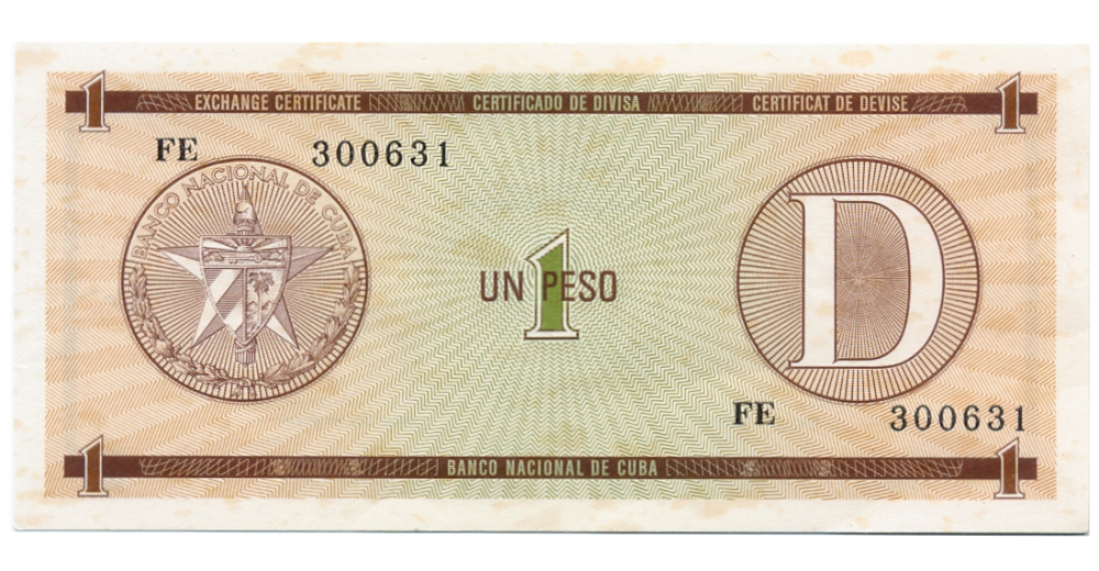 Cuba Billete Un Peso 1985 "D" Certificado Divisa para Estudiantes - Numisfila