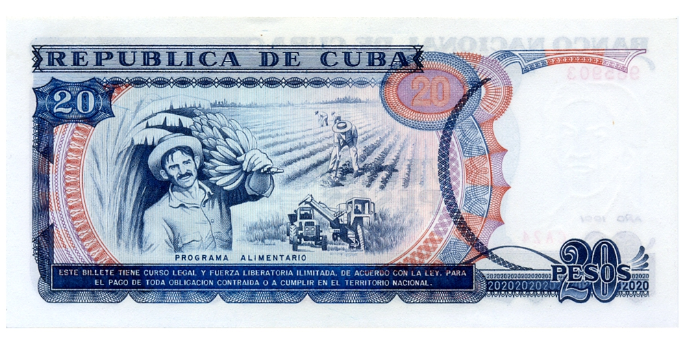 Billete Cuba 20 Pesos 1991 - Camilo Cienfuegos   - Numisfila
