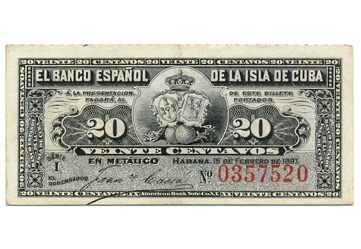 Cuba Billete 20 Centavos 1897 El Banco Español de la Isla de Cuba - Numisfila