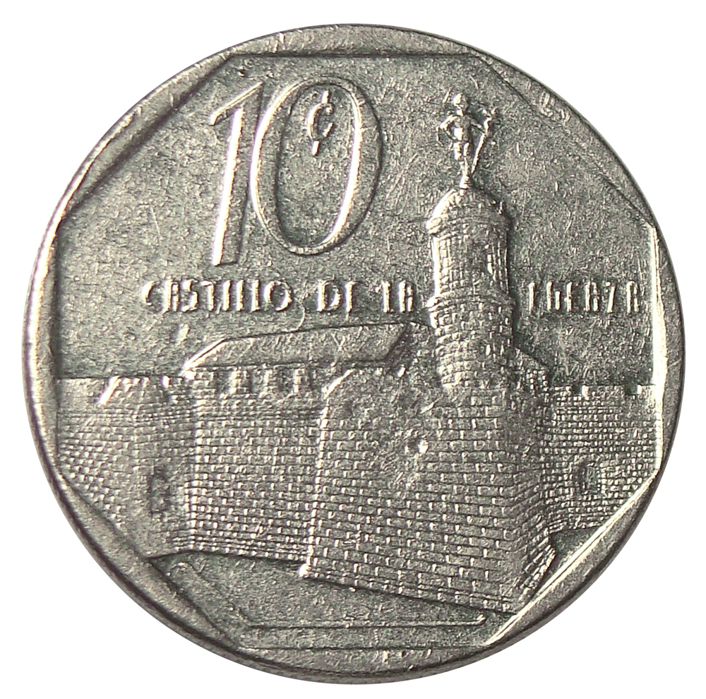Moneda Cuba 10 Centavos 1994 Castillo de la Fuerza  - Numisfila
