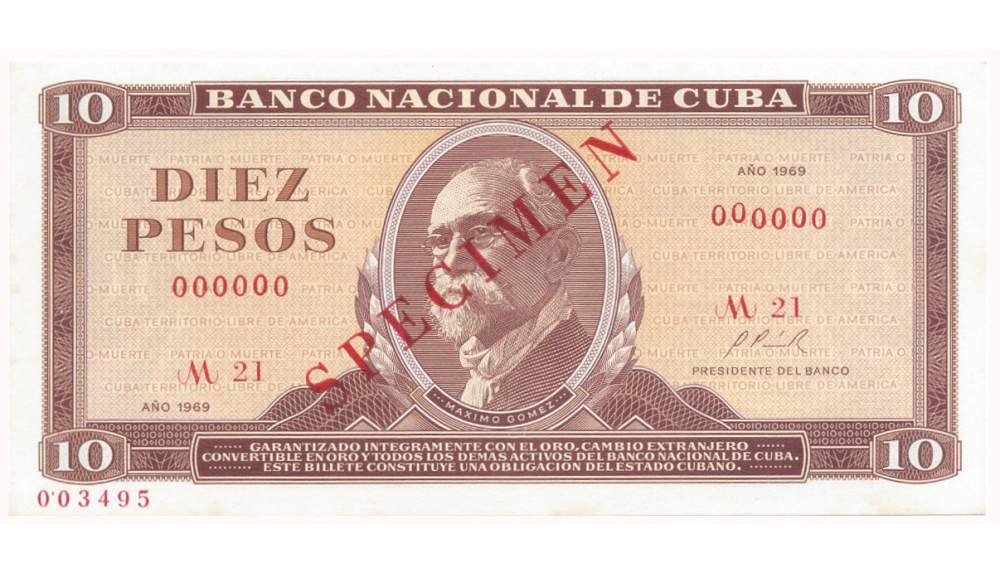 Billete Specimen Cuba 10 Pesos 1969  #003495 - Numisfila