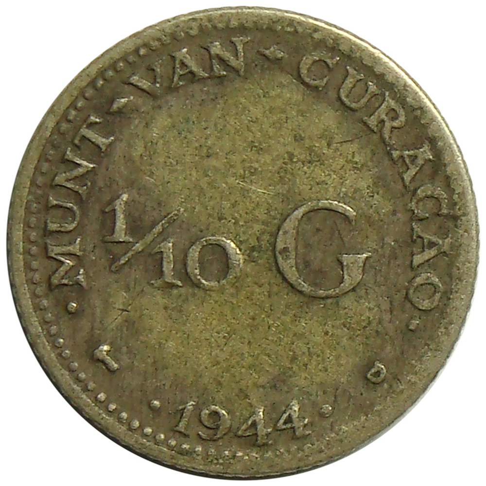 Moneda Curazao 1/10 Gulden 1944-47 Wilhelmina  - Numisfila