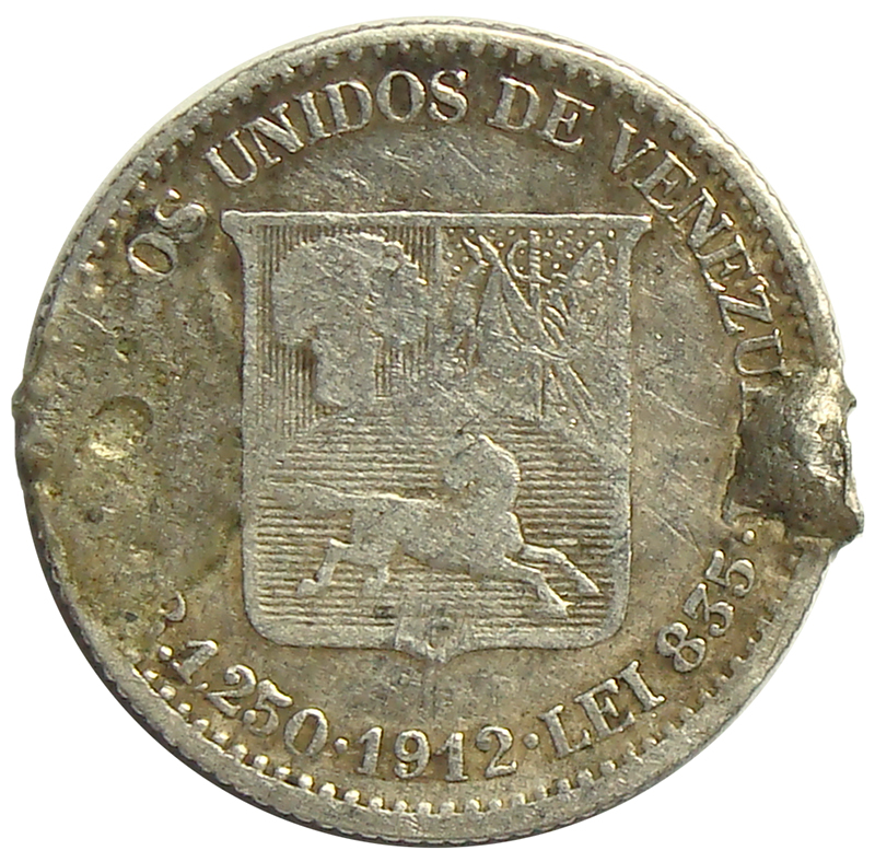 Difícil Moneda ¼ Bolívar - Medio 1912  - Numisfila
