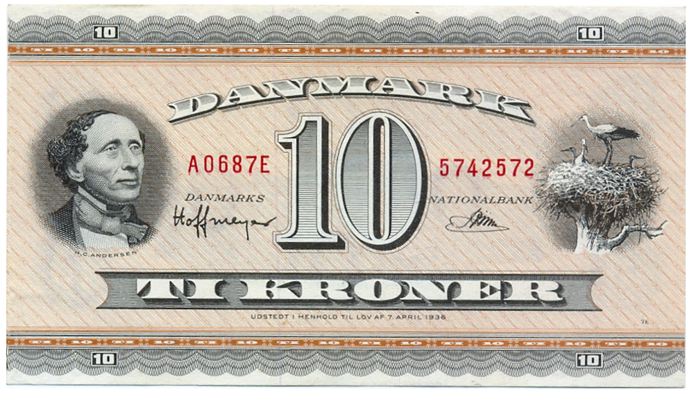 Billete Dinamarca 10 Kroner 1968 (1950-74) - Hans Christian Andersen - Numisfila