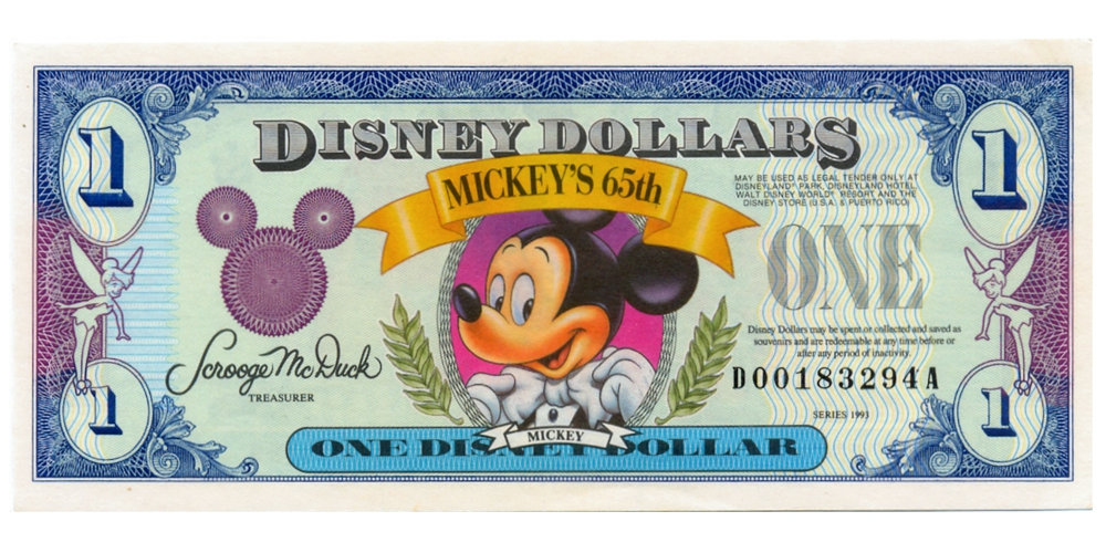 Billete Disney 1 Dollar 1993 Mickey Mouse 65th Aniversario - Numisfila