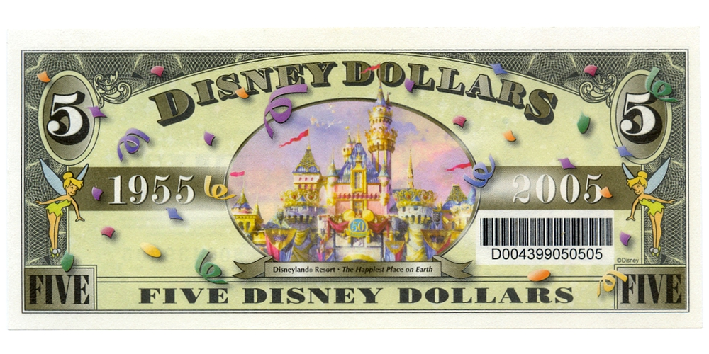 EE. UU. Disney Billete 5 Dollars 2005 Pato Donald Serial D00439905 - Vale Comercial  - Numisfila