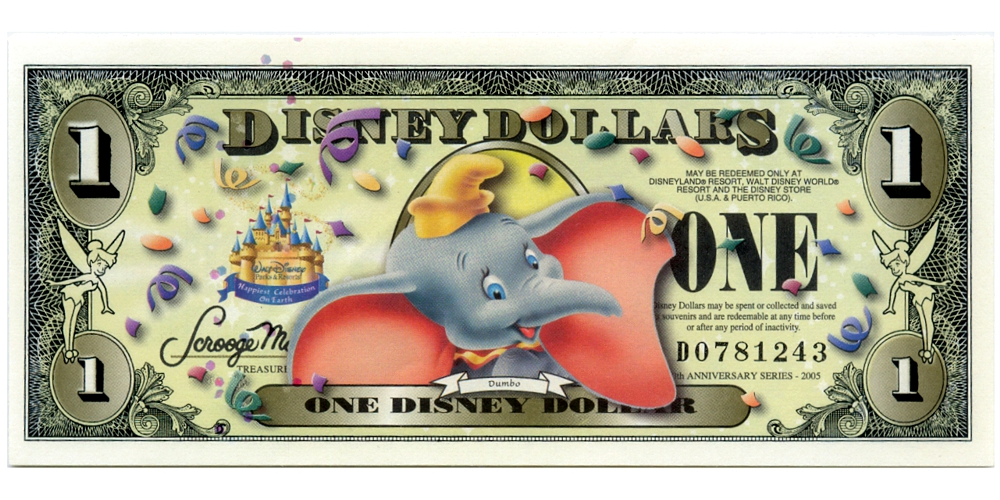  EE. UU. Disney Billete 1 Dollar 2005 Dumbo Serial D0781243 - Vale Comercial - Numisfila