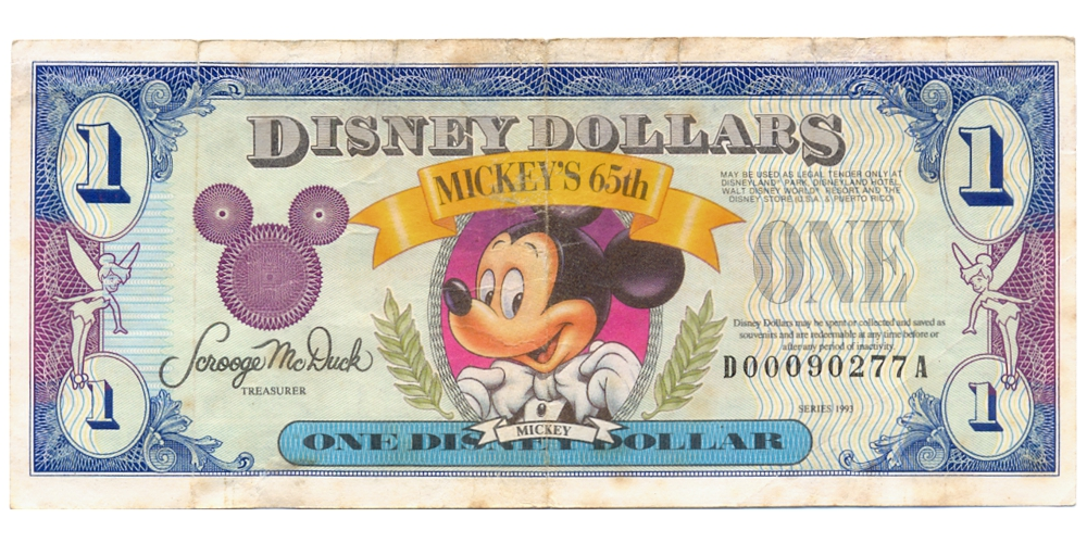 Billete Disney 1 Dollar 1993 - Mickey Mouse 65th Aniversario - Numisfila