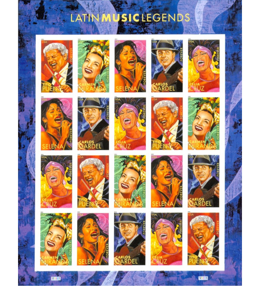 Hoja Completa 4 Series Cantantes Famosos - Celia Cruz, Selena, Gardel - Numisfila