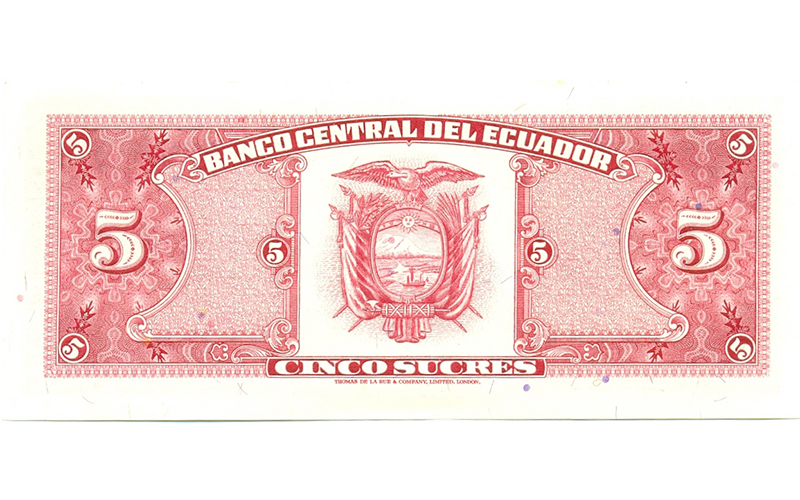 Billete Ecuador 5 Sucres 1988 - Mariscal de Ayacucho  - Numisfila