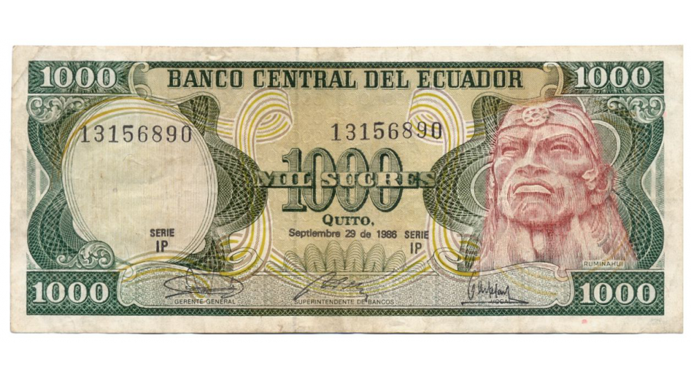 Billete Ecuador 1000 Sucres 1984 Rumiñahui  - Numisfila