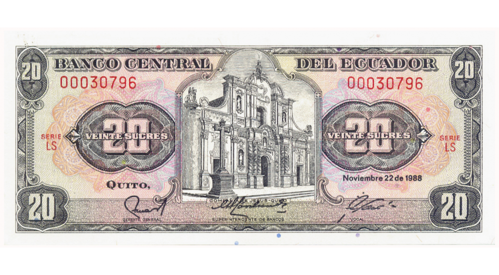 Billete Ecuador 20 Sucres 1988  - Numisfila