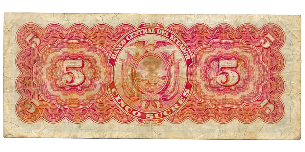 Billete Ecuador 5 Sucres 1951 - Antonio Jose de Sucre   - Numisfila
