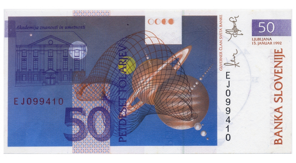 Billete Eslovenia 50 Tolarjev 1992 Jurij Vega  - Numisfila