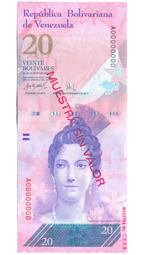 Muestra Sin Valor Billete 20 Bolívares Marzo 2007 #1698  - Numisfila