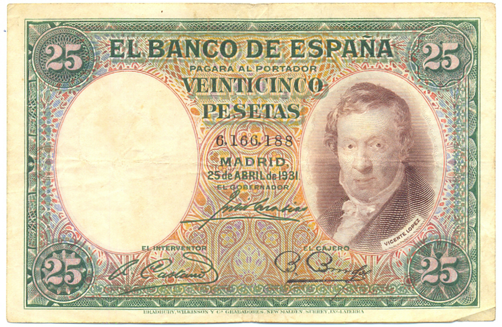 Billete España 25 Pesetas 1931 Vicente Lopez  - Numisfila
