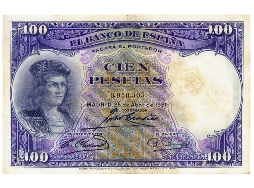 Billete España 100 Pesetas 1931 Gonzalo de Córdoba - Numisfila