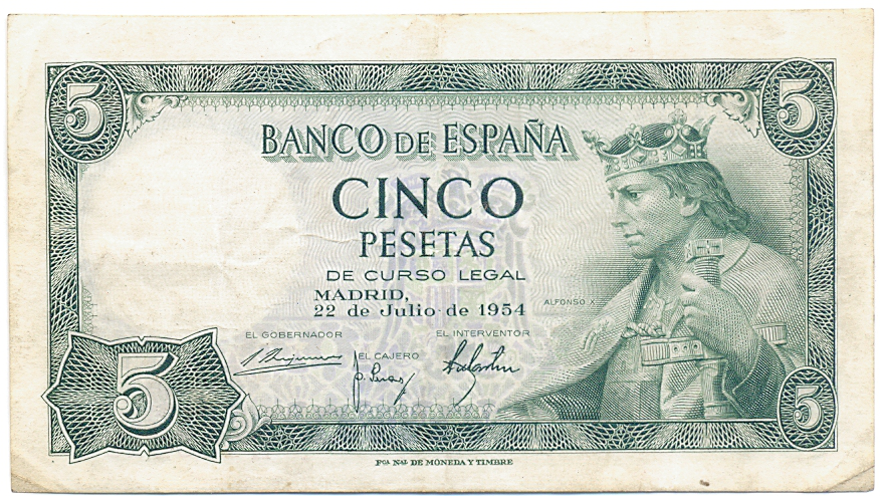 Billete España 5 Pesetas 1954  - Numisfila