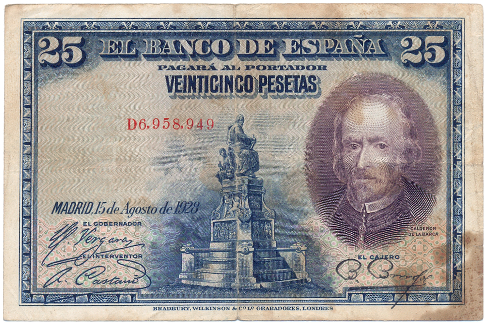 Billete España 25 Pesetas 1928 Calderon de la Barca  - Numisfila