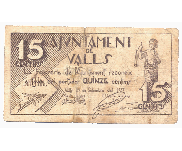 Billete España 10 Céntimos 1937 Tarragona Municipio de Valls  - Numisfila