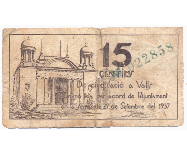 Billete España 10 Céntimos 1937 Tarragona Municipio de Valls  - Numisfila