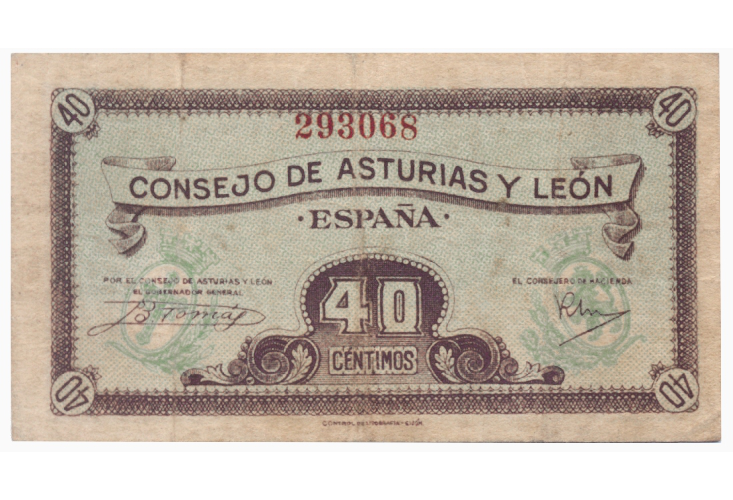 Billete España 40 Céntimos 1937 Consejo de Asturias y León  - Numisfila