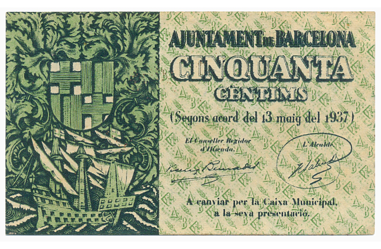 Billete España 50 Céntimos 1937 Provincia de Barcelona  - Numisfila