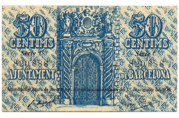 Billete España 50 Céntimos 1937 Provincia de Barcelona   - Numisfila