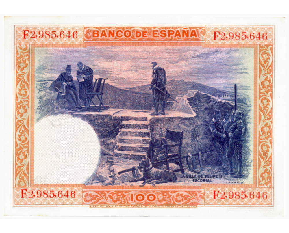 Billete España 100 Pesetas 1925 Rey Felipe II   - Numisfila