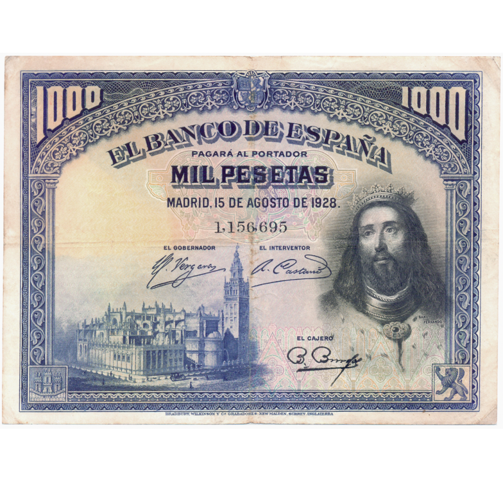 Billete España 1000 Pesetas 1928 Rey Fernando II  - Numisfila