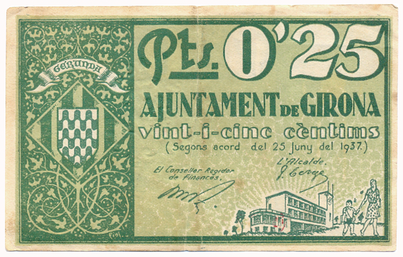 Billete España 25 Céntimos 1937 Provincia de Girona  - Numisfila
