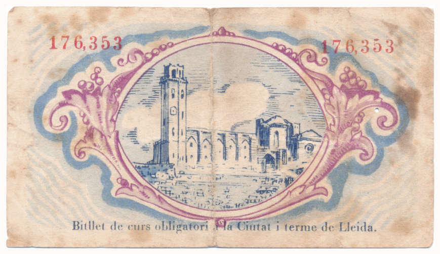 Billete España 1 Peseta 1937 Municipio de Lérida  - Numisfila